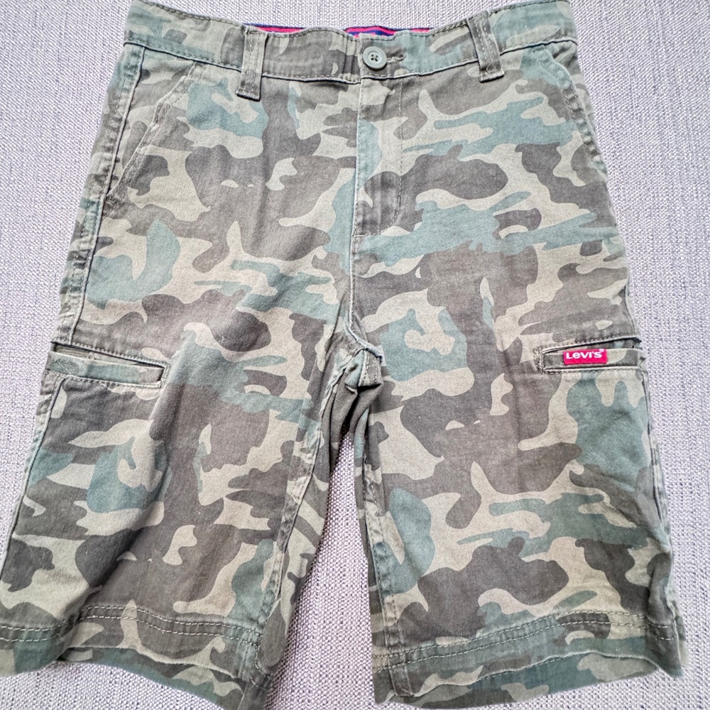 Levis Boys Camo Cargo Shorts Green Brown Size 14 Regular W27 Camouflage